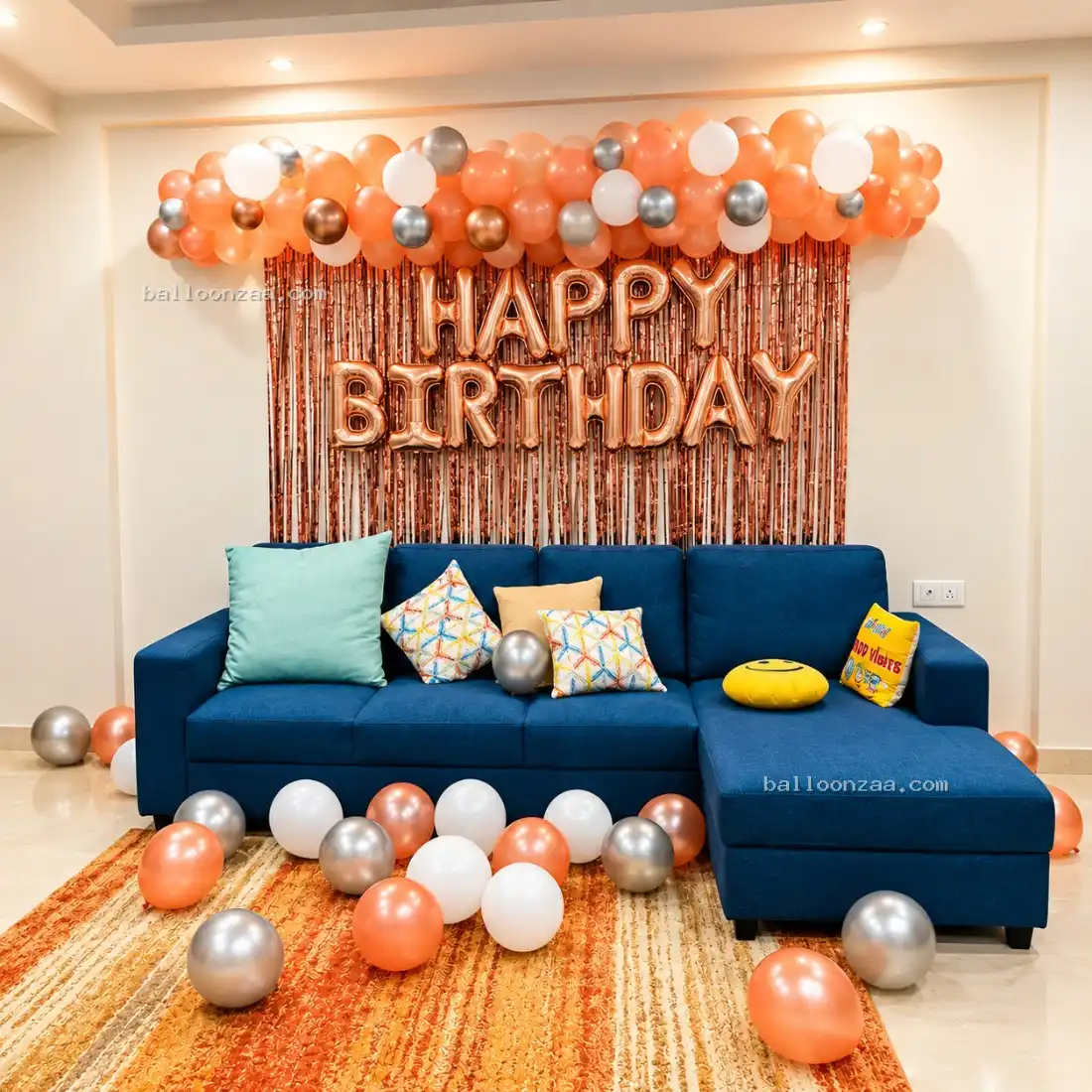 Rose Gold & Peach Happy Birthday Balloon Decoration in Mumbai
